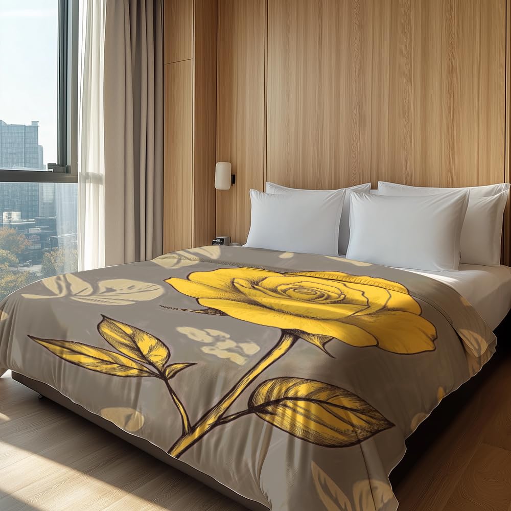 HUNXIAOJ Flower Print Blanket Rustic Floral Throw Blanket Floral Bedding Country Flower Decor Warm Soft Flannel for Bed Sofa Couch (49in x 59in)