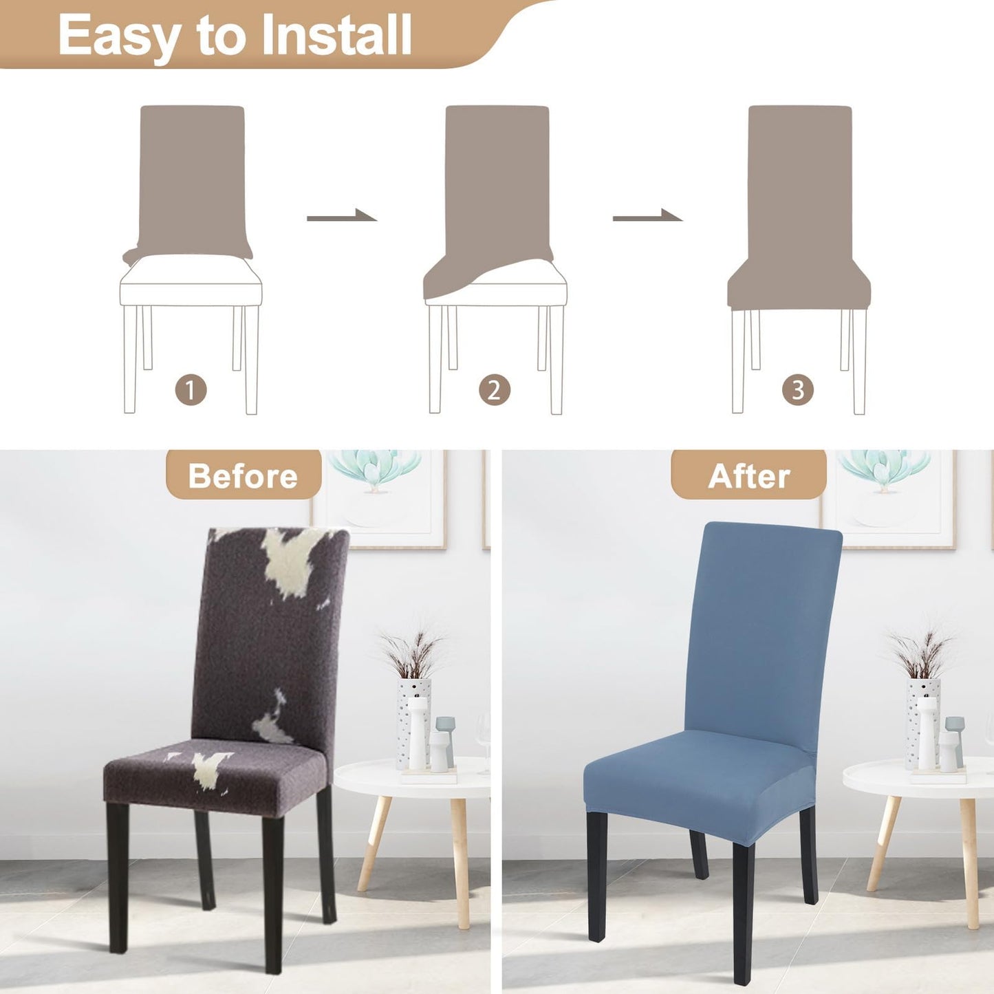 SearchI Dining Room Chair Covers Set of 4, Stretch Solid Color Parsons Chair Slipcovers Spandex Removable Washable Kitchen Chair Protector Cover for Dining Room, Hotel, Ceremony (Gray Blue)