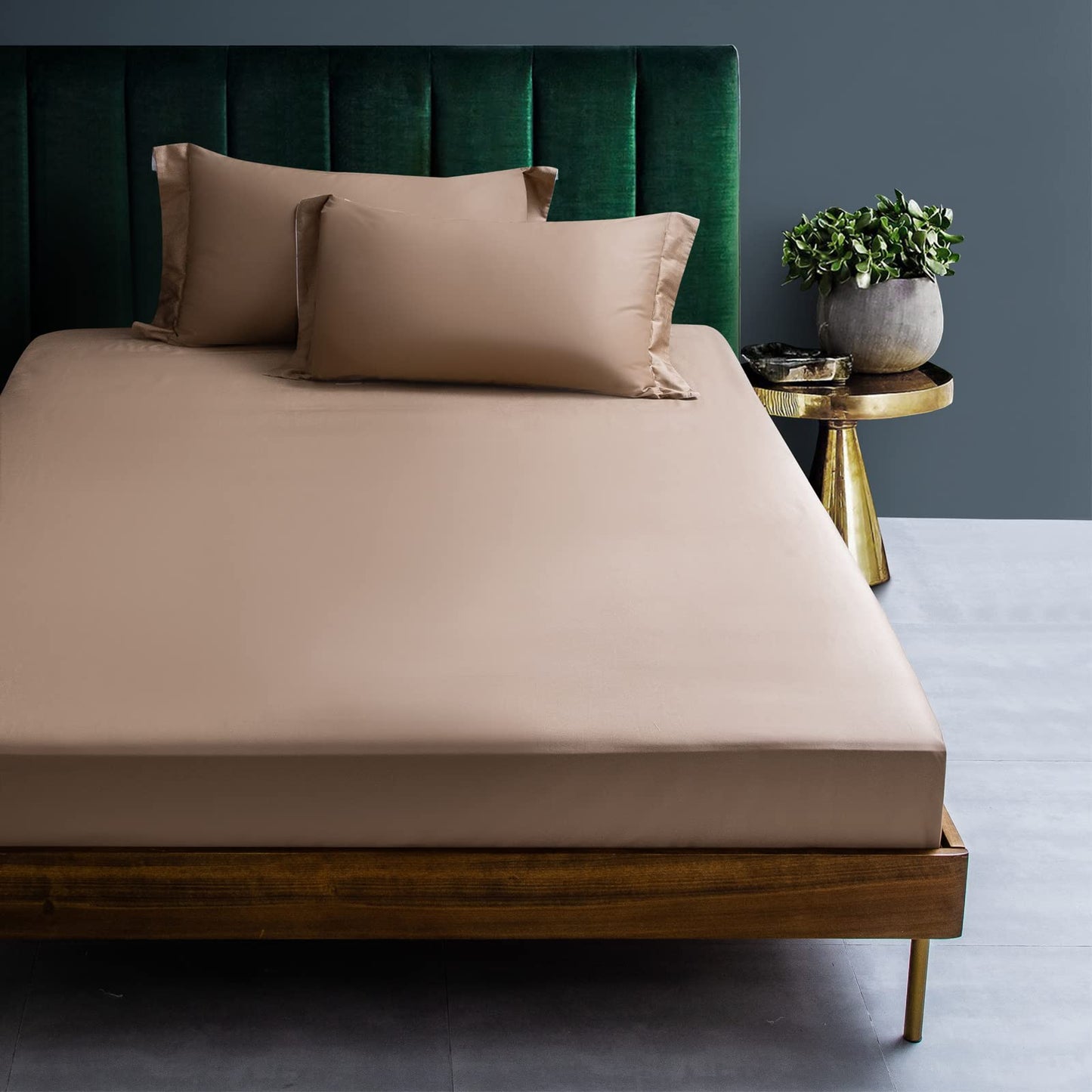 MILDLY Deep Pocket Fitted Sheet Only 100% Long Staple Cotton Brown Breathable Bottom Sheet Queen Size 60"x80" Fits Up to 14" Deep Mattress