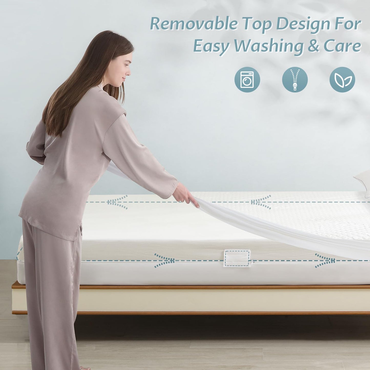 Queen Size Mattress Protector with Zipper - 100% Waterproof Zippered Mattress Cover - Soft & Cooling Noiseless Bed Mattress Covers - Top Removable Mattress Encasement 10-12" Deep