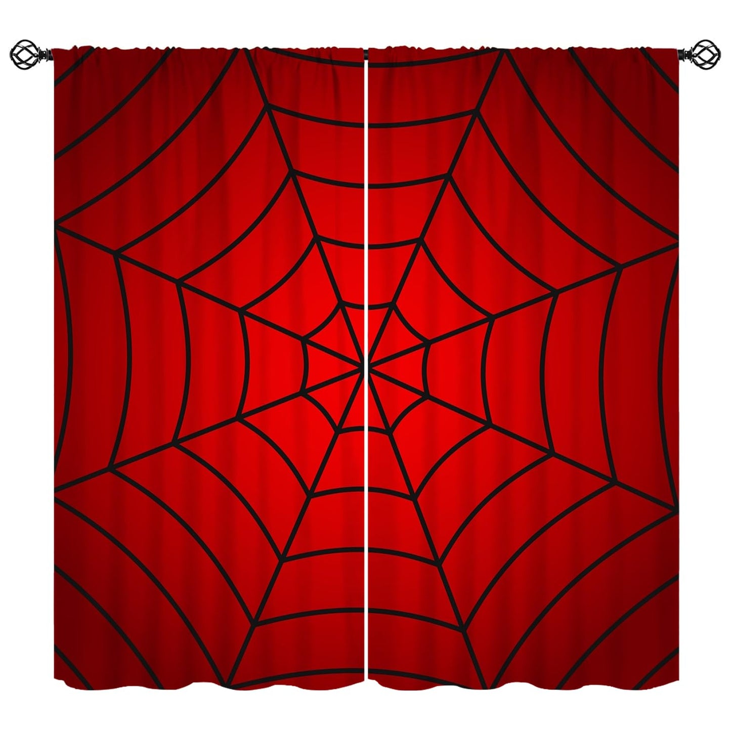 Djaby Spider Web Curtains, Cartoon Red Spider Web Window Curtain for Kids Girls Boys Bedroom Living Room Home 42" W X 45" L(No Blackout)
