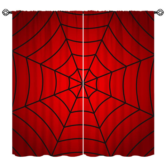 Djaby Spider Web Curtains, Cartoon Red Spider Web Window Curtain for Kids Girls Boys Bedroom Living Room Home 42" W X 45" L(No Blackout)