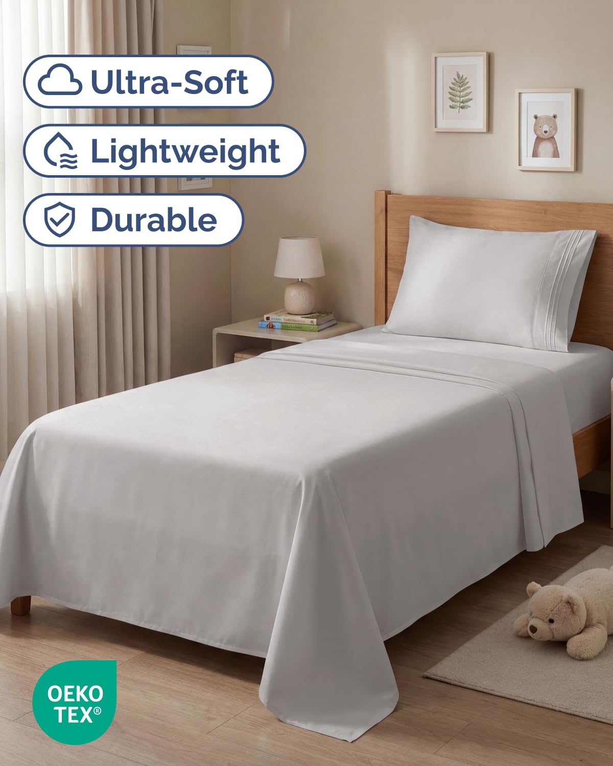 Twin Size 3 Piece Sheet Set - Comfy Breathable & Cooling Sheets - Hotel Luxury Bed Sheets for Women and Men - Deep Pockets, Easy-Fit, Soft and Wrinkle Free Sheets - Light Grey Oeko-Tex Bed Sheet Set
