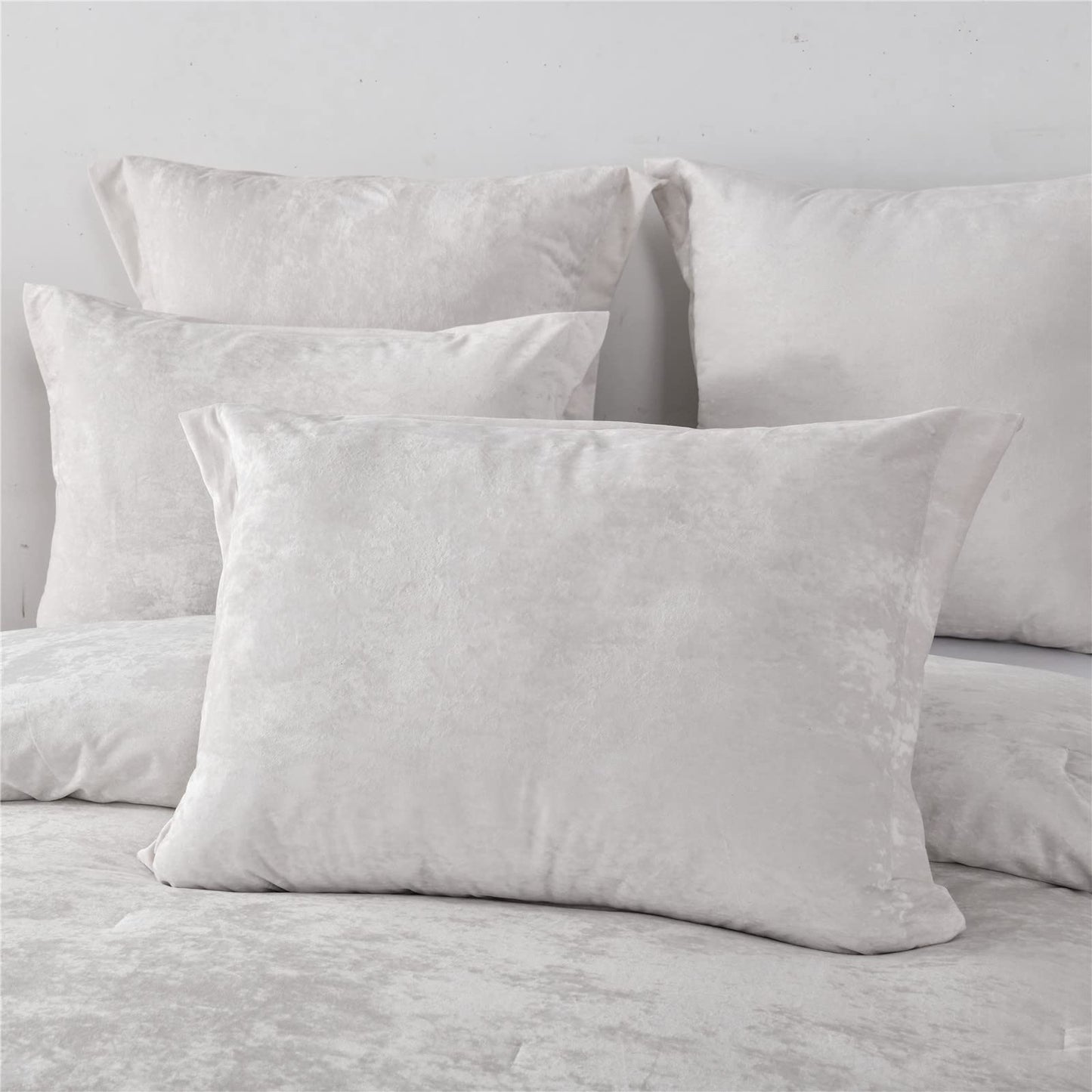 Sunshine Nicole Distressed Velvet Comforter Set, Distressed Velvet Face and Brushed Solid Microfiber Reverse, with Light Weight Soft Poly Fill, 5 Pieces Light Ivory, King