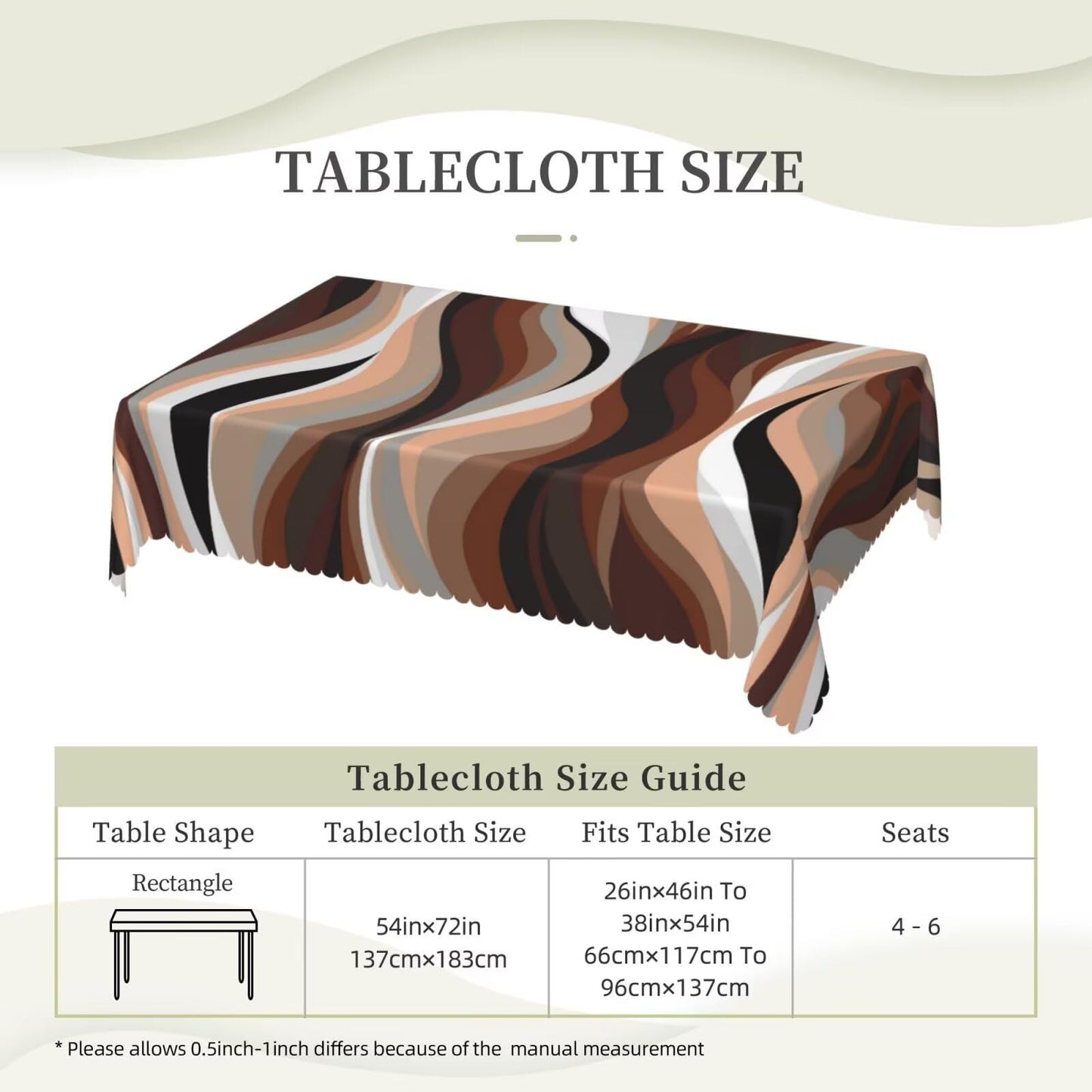 ZEJAYFEY Brown Abstract Rectangle Tablecloth Stripe Black White Gray Aesthetic Art Table Cloths Modern Irregular Washable Table Cover for Home Kitchen Dining Party Decor 54 x 72 Inch