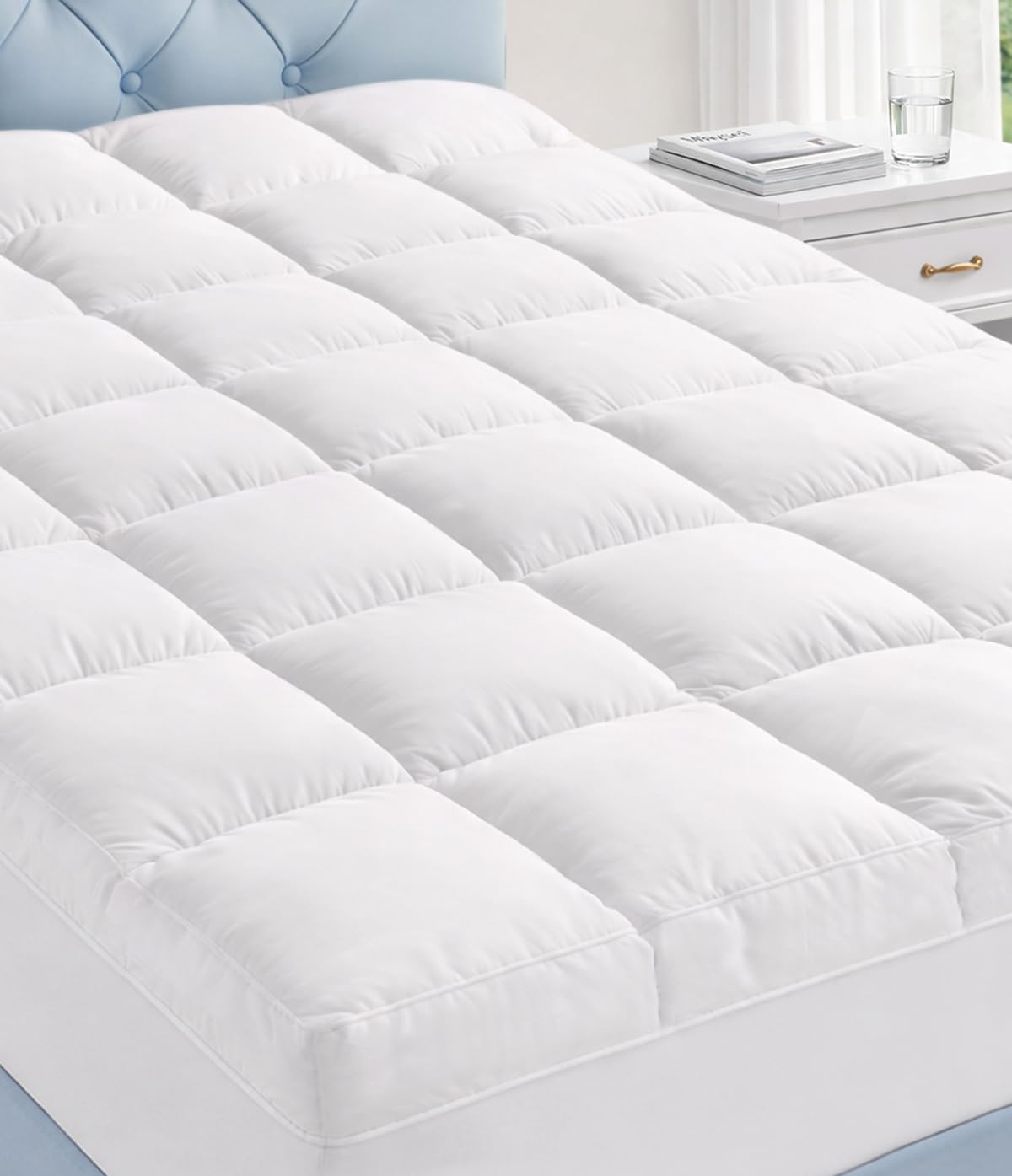 Fracho Cotton Mattress Topper Full Size, Extra Thick Pillow Top Mattress Pad Cover with Breathable Pure Cotton Surface, Cooling Plush Bed Topper for Back Support, 8-21" Elastic Deep Pocket,White
