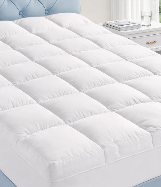 Fracho Cotton Mattress Topper Full Size, Extra Thick Pillow Top Mattress Pad Cover with Breathable Pure Cotton Surface, Cooling Plush Bed Topper for Back Support, 8-21" Elastic Deep Pocket,White