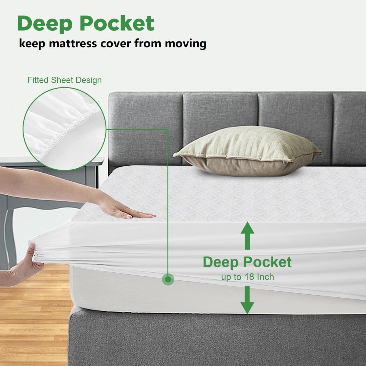 100% Waterproof Mattress Protector Twin, Bamboo Mattress Pad Cover Ultra Soft 3D Air Fabric Cooling Breathable Noiseless Deep Pocket(8-18 INCH)