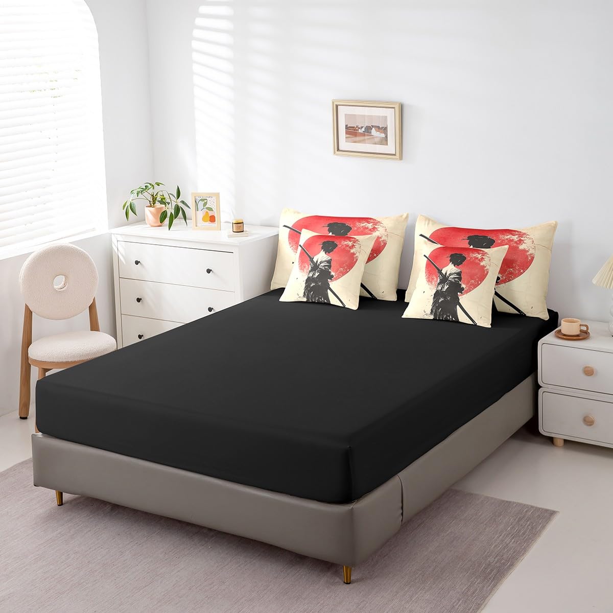 Erosebridal Cool Geisha Bedding Set 7Pcs,Female Samurai Comforter Set Twin for Kids Men Women,Japanese Ukiyoe Bed in a Bag,Traditional Kimono Quilt