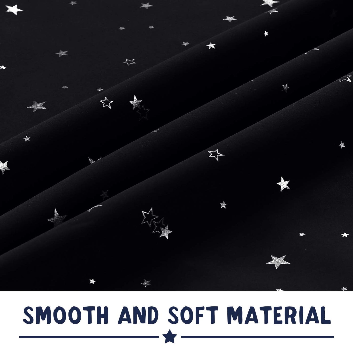 PrinceDeco Blackout Kids Curtains for Bedroom Thermal Insulated Silver Twinkle Star Curtains for Boys Antique Grommet Top Window Treatment 2 Panels Drape for Nursery (52" W x 84" L, Black/Silver)