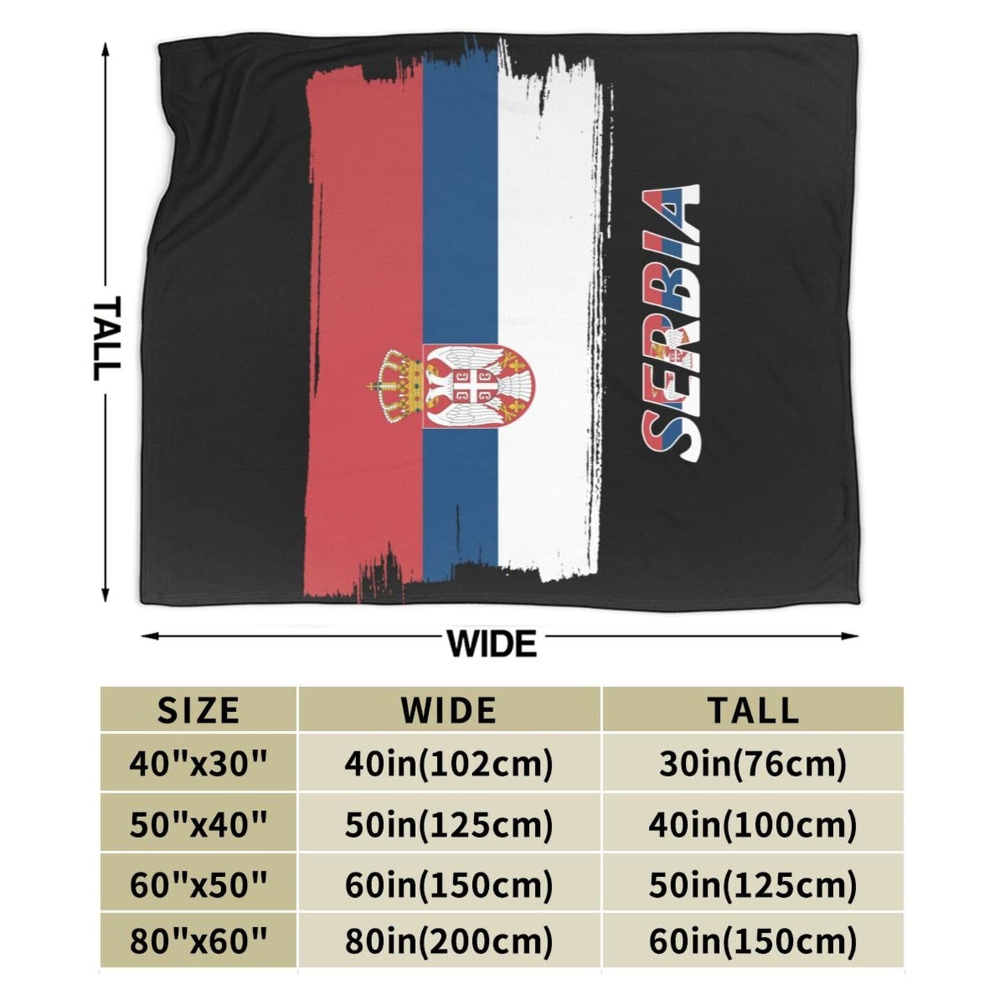 Serb Flag Throw Logo Blanket Vertical Super Soft Flannel Caroset Lightweight Warm No Pilling Woollen Blankets Sofa Bed Dorm Bedroom Home 60"X50"