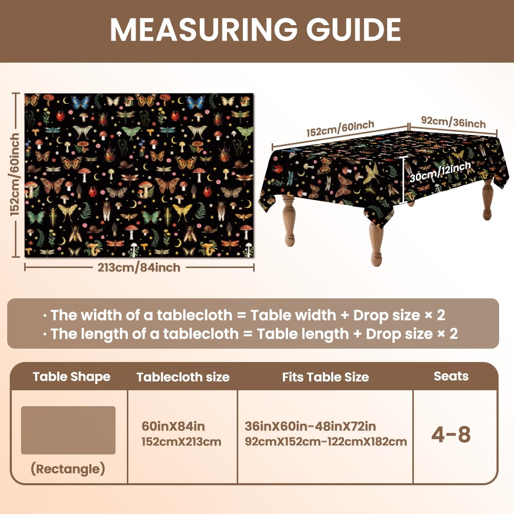 ANATTASOUL Butterflies and Moths Rectangle Table Cloth Waterproof 6ft Fall Tablecloth, 84"x60" Stain Resistant and Wrinkle Free Table Cover for Dining Party Buffet Camping Wedding