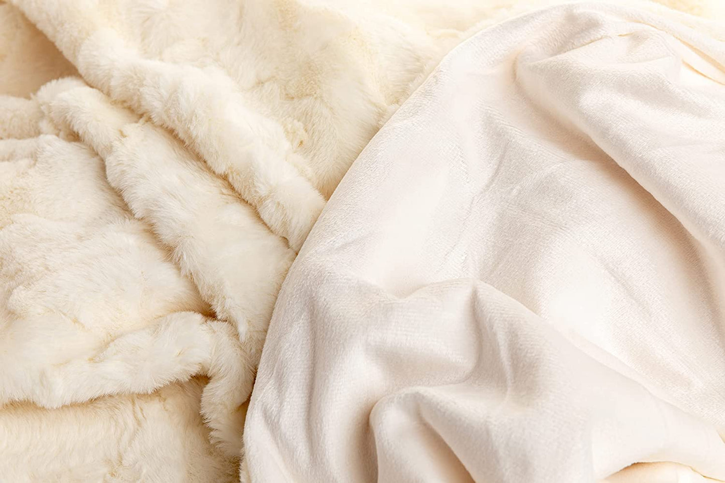Outrageously Soft Queen Sized Blanket - Ultra Plush Minky Faux Fur Blanket - 60 x 80 Inches - Ivory