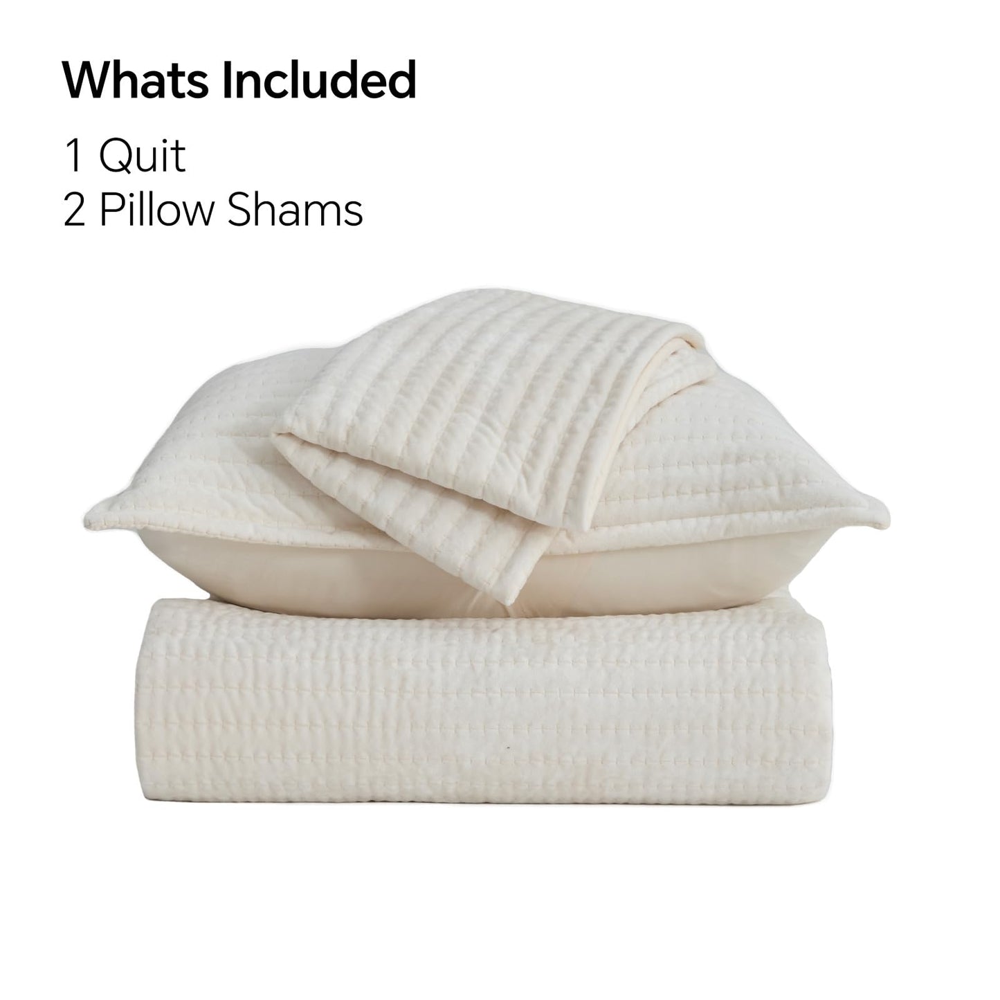 BEDELITE Velvet Quilt Set King Size - Luxury Soft Velvet Comforter Bedding Set for All Season, Lightweight Quilted Channel Stitch Oversized Bedspread Coverlet with 2 Matching Shams, Ivory White