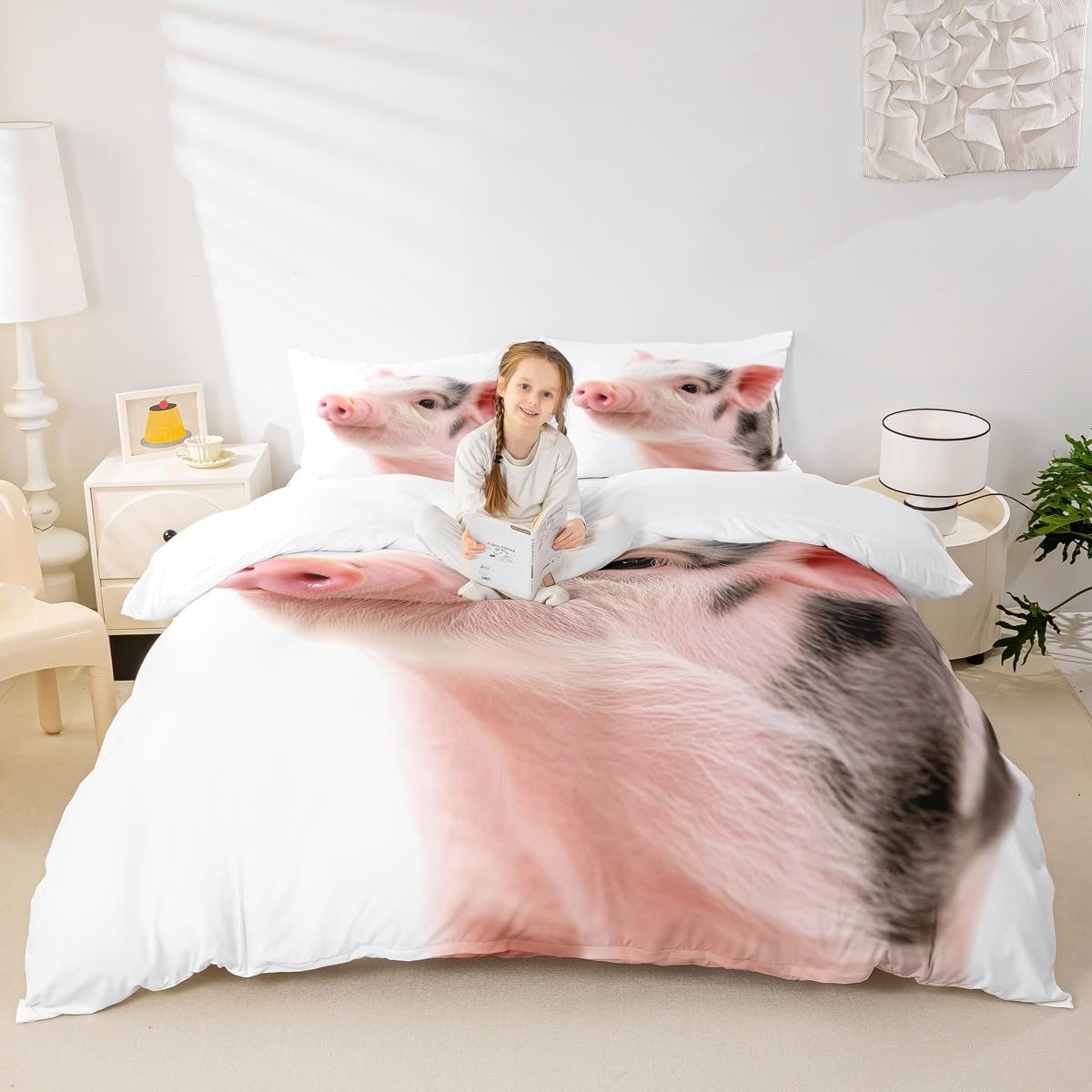 Erosebridal Pig Duvet Cover Cute Pig Bedding Set Full Size Zoo Quilt Cover Happy Farm Animal Comforter Cover with Zipper Closure for Kids Boys Girls Teens 1 Duvet Cover with 2 Pillow Cases