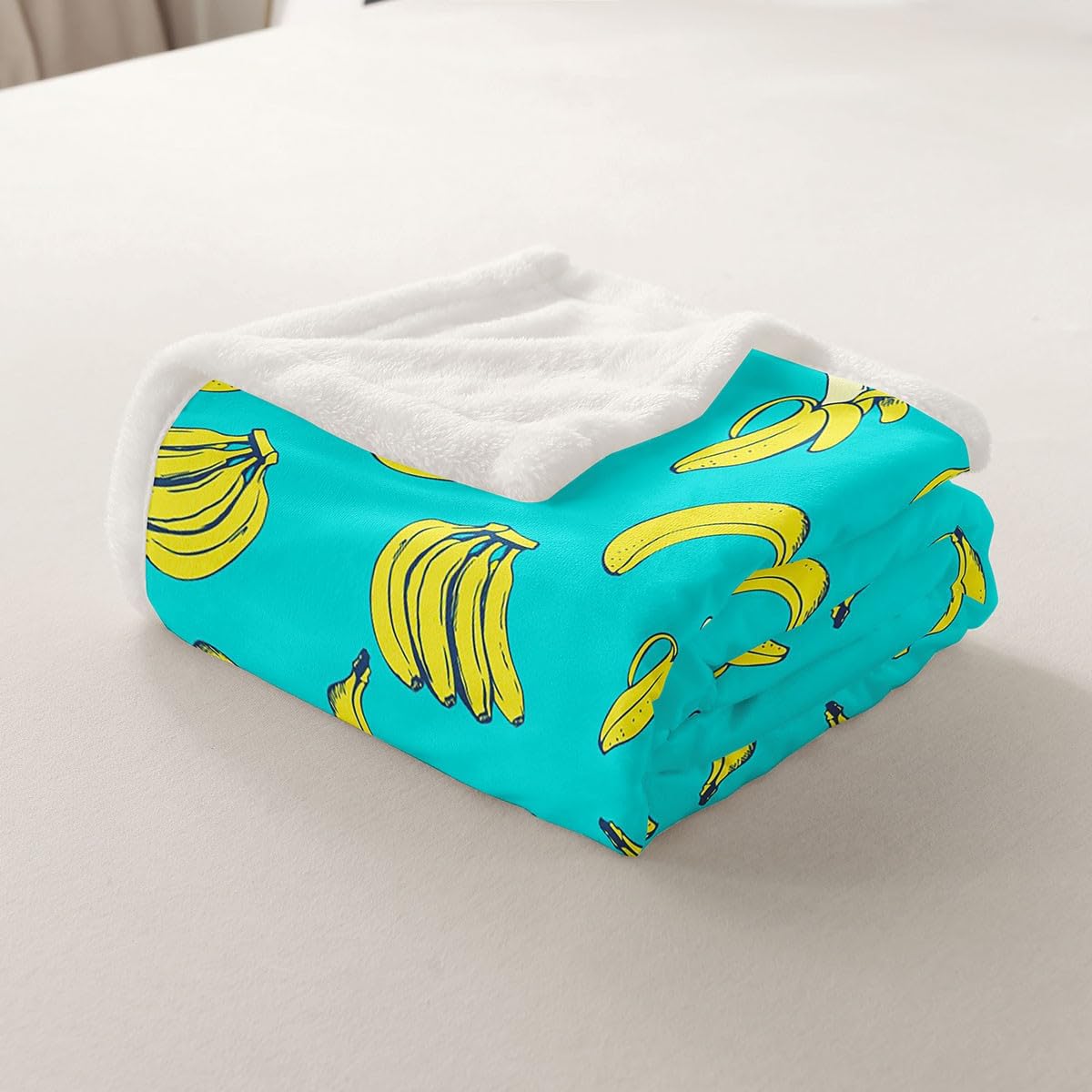 Feelyou Cartoon Banana Sherpa Fleece Throw Blanket for Kids - Tropical Fruit Print, Soft & Fuzzy, 40x50 Inches