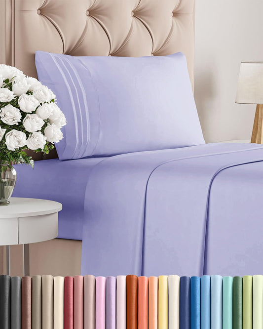Twin Size 3 Piece Sheet Set - Comfy Breathable & Cooling Sheets - Hotel Luxury Bed Sheets for Women & Men - Deep Pockets, Easy-Fit, Extra Soft & Wrinkle Free Sheets - Lavender Oeko-Tex Bed Sheet Set