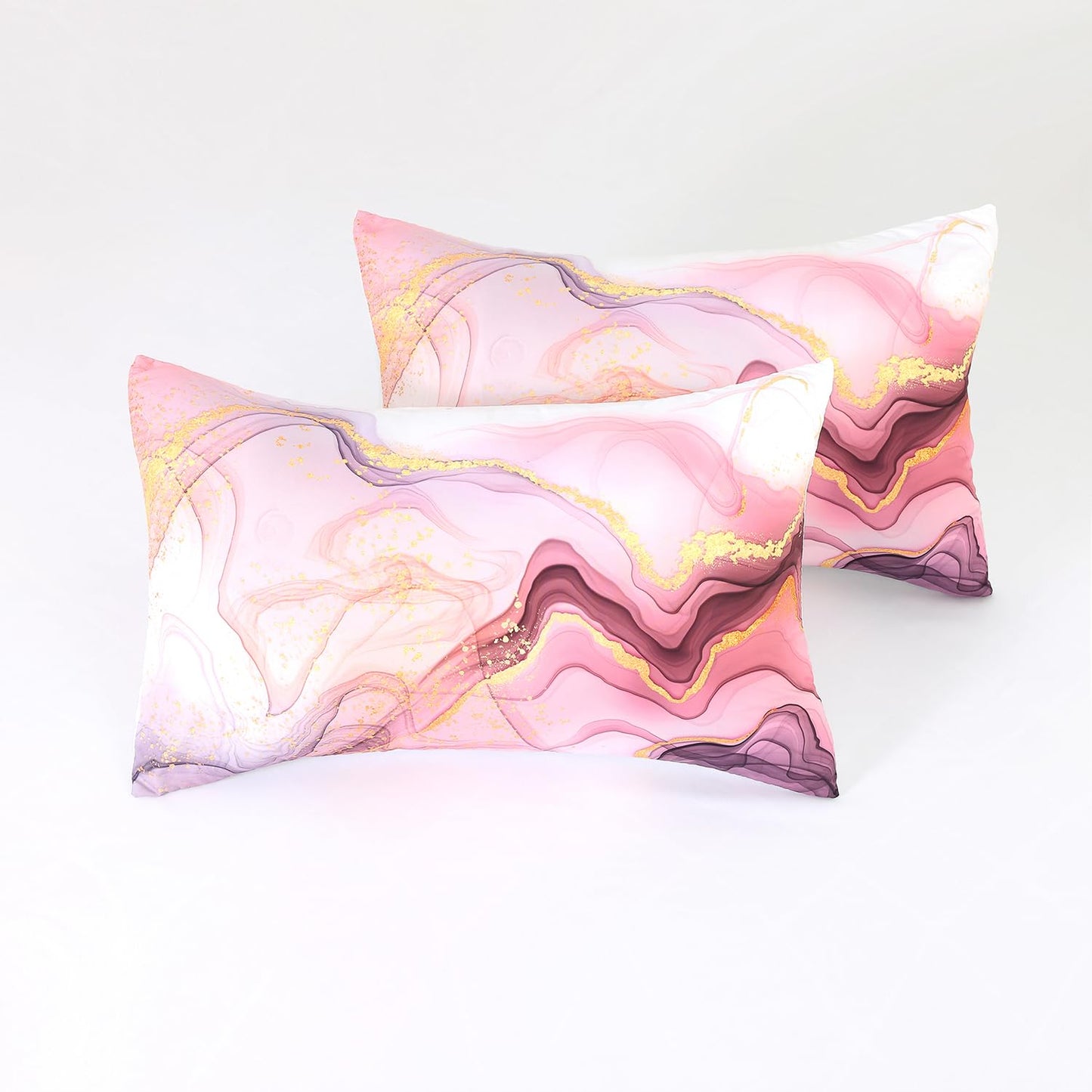 VTKON Pink Marble Sheets Set Twin for Girls Pink and Gold Marble Bedding Set Kids Aesthetic Bed Set with 1 Fitted Sheet 1 Flat Sheet and 1 Pillowcase
