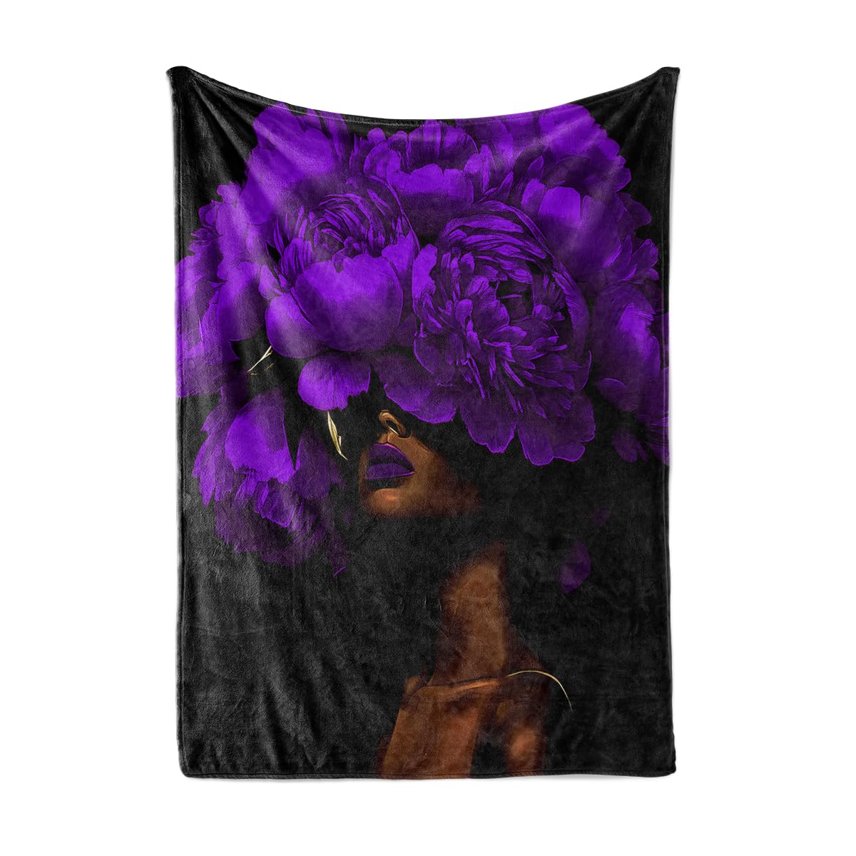 HUNXIAOJ African American Throw Blanket Black Girls Print Blanket African American Gifts for Women Warm Soft Flannel for Girls Boys Women Teens Adults Bed Sofa Couch (50 in x 60 in)
