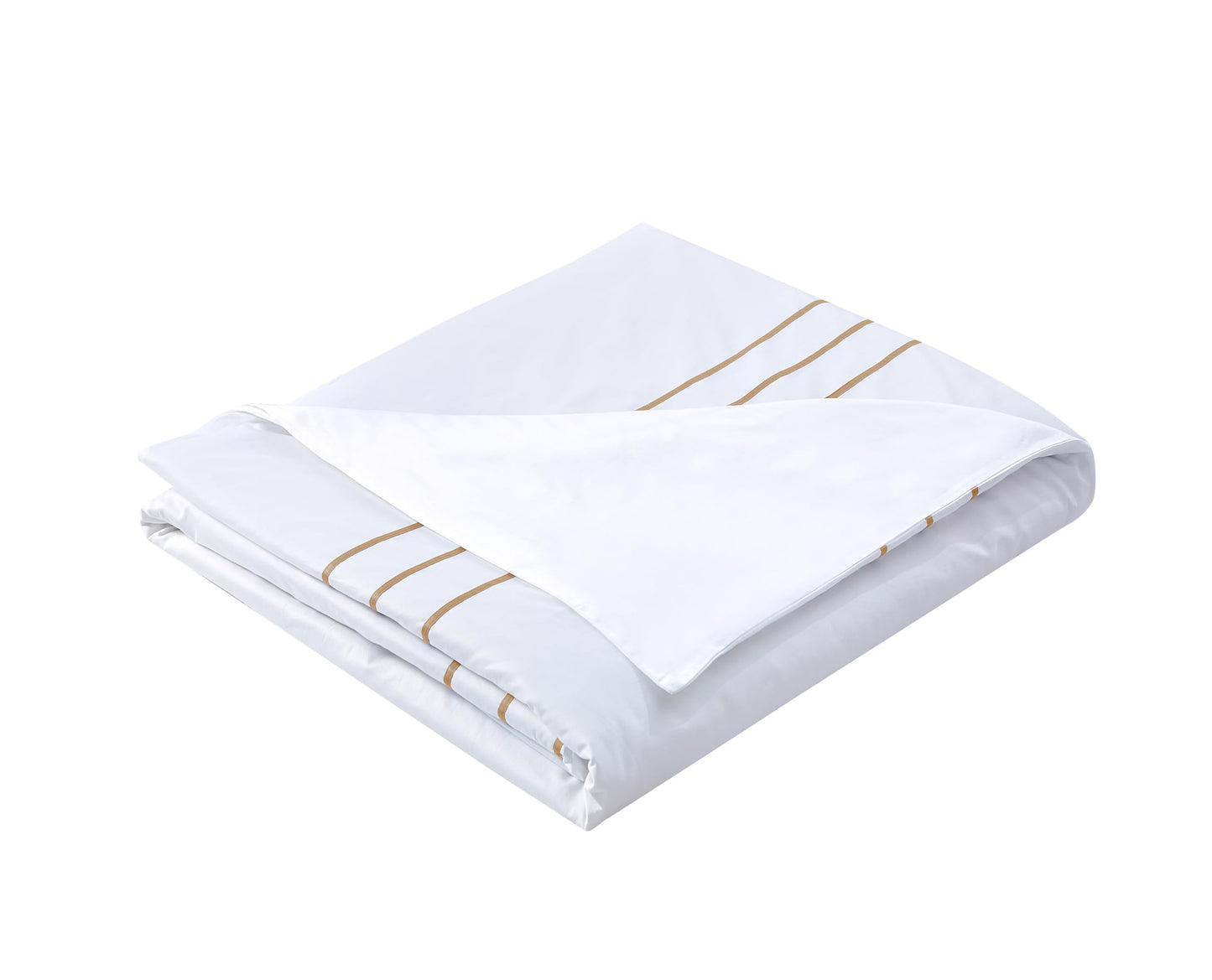 MengBoo Duvet Cover Set 3 pcs(1 Duvet Cover+2 Pillowcases) 100% Cotton Sateen Woven Hidden Zipper Closure (White Beige, Queen)