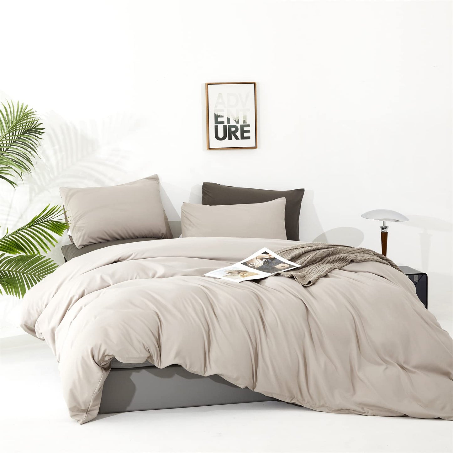 Luxlovery Beige Khaki Comforter Set Queen Beige Bedding Set Oatmeal Blanket Quilts Solid Cream Khaki Taupe 3PCS Queen Comforter Set Women Men