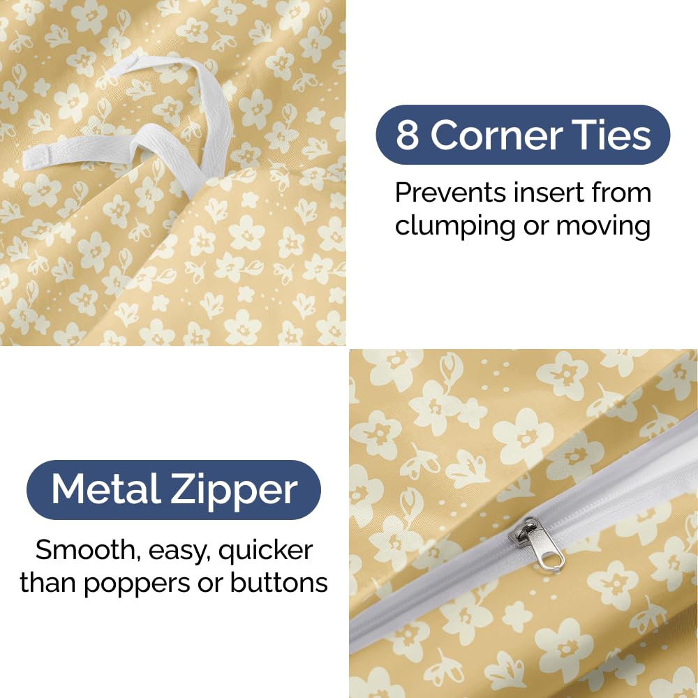 Duvet Cover Full Size Set - Extra Soft Floral Duvet Cover 80 x 90 with 2 Pillow Shams - Comfy, Cozy, Breathable Floral Bedding Set - Hotel Luxury & Fade Free w/ Zipper Closures & Ties - Yellow Meadow