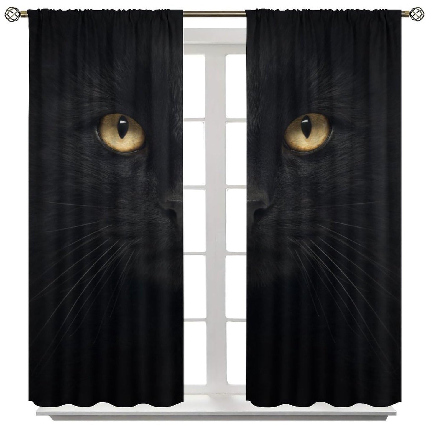 JADERYS Black Cat Blackout Curtains Cute Funny Animal Black Cat Yellow Eyes Art Print for Girls Boys Women Bedroom Living Room Rod Pocket Decoration Window Drapes 2 Panels W21xL45in