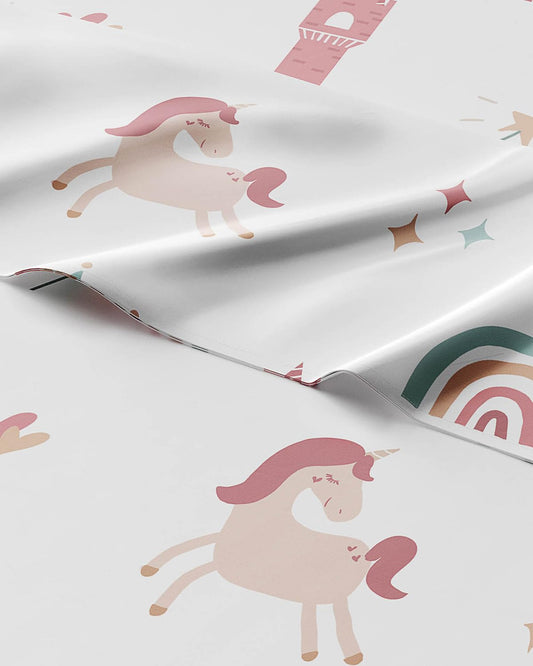 Kids Queen Size Bed Sheet Set - 4 Piece Kids Loft Bed Sheets - Princess Rainbow Themed Bedding - Soft, Cute and Cozy - Breathable & Machine Washable - Unicorn Bed Set for Boys, Girls, Teens & Toddlers