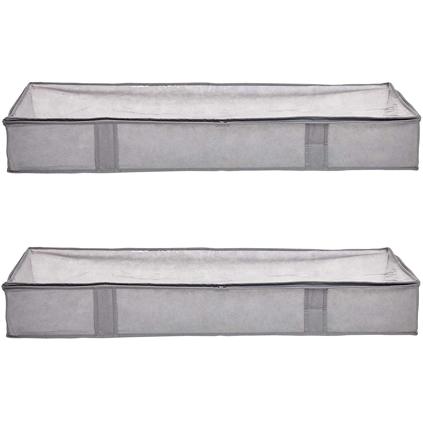 Amazon Basics Under Bed Storage Bags for Clothes and Blankets, Foldable Fabric Zipper Container with Clear Window and Reinforced Handles, Space Saving, 18 x 42 x 6 inches, Gray, 2-Pack
