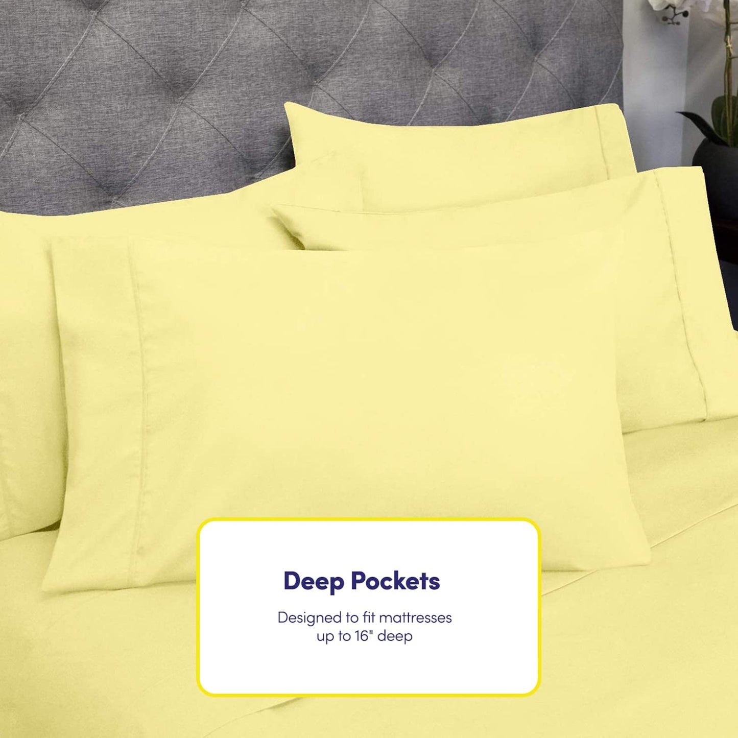Queen Sheets Pale Yellow - 6 Piece 1500 Supreme Collection Fine Brushed Microfiber Deep Pocket Queen Sheet Set Bedding - 2 Extra Pillow Cases, Great Value, Queen, Pale Yellow