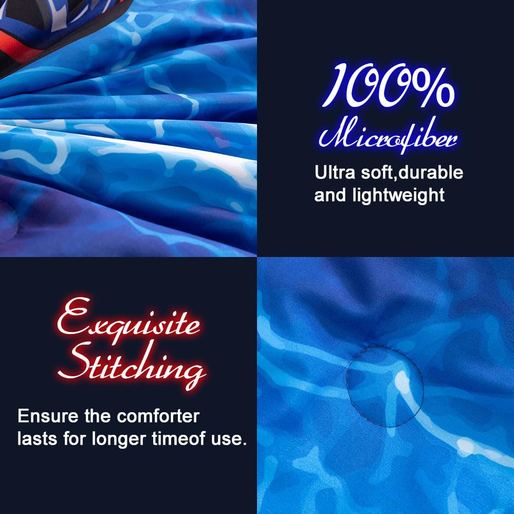 Podol 3 Pieces Race Car Comforter Set Twin Size Red and Blue Sports Car Bedding Sets for Boy Lightnings Tie Dye Bed in a Bag