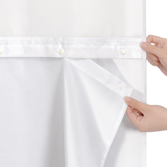 Litabel White Fabric Snap-in Shower Curtain Liner Replacement, 70W x 66H Waterproof Removable Liner for No Hook Shower Curtains with Snap in Liner, Soft Cloth & Hotel Quality, Machine Washable