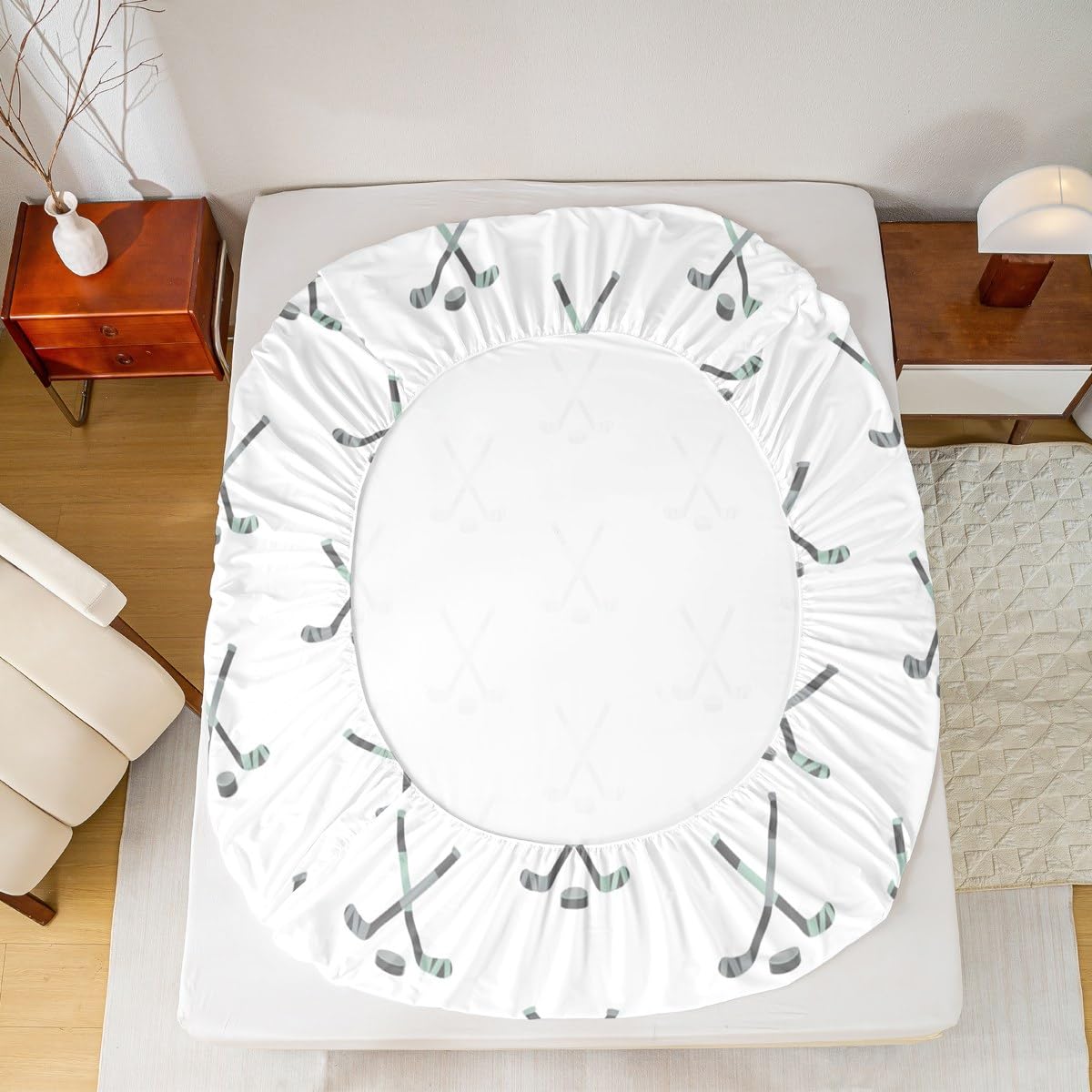 Feelyou Ice Puck Game Sheets for Girls Boys Kids Ice Hockey Bedding Set Sports Player Bed Sheet Set Hockey Sports Sheets with Deep Pocket Fitted Sheet Full 4Pcs