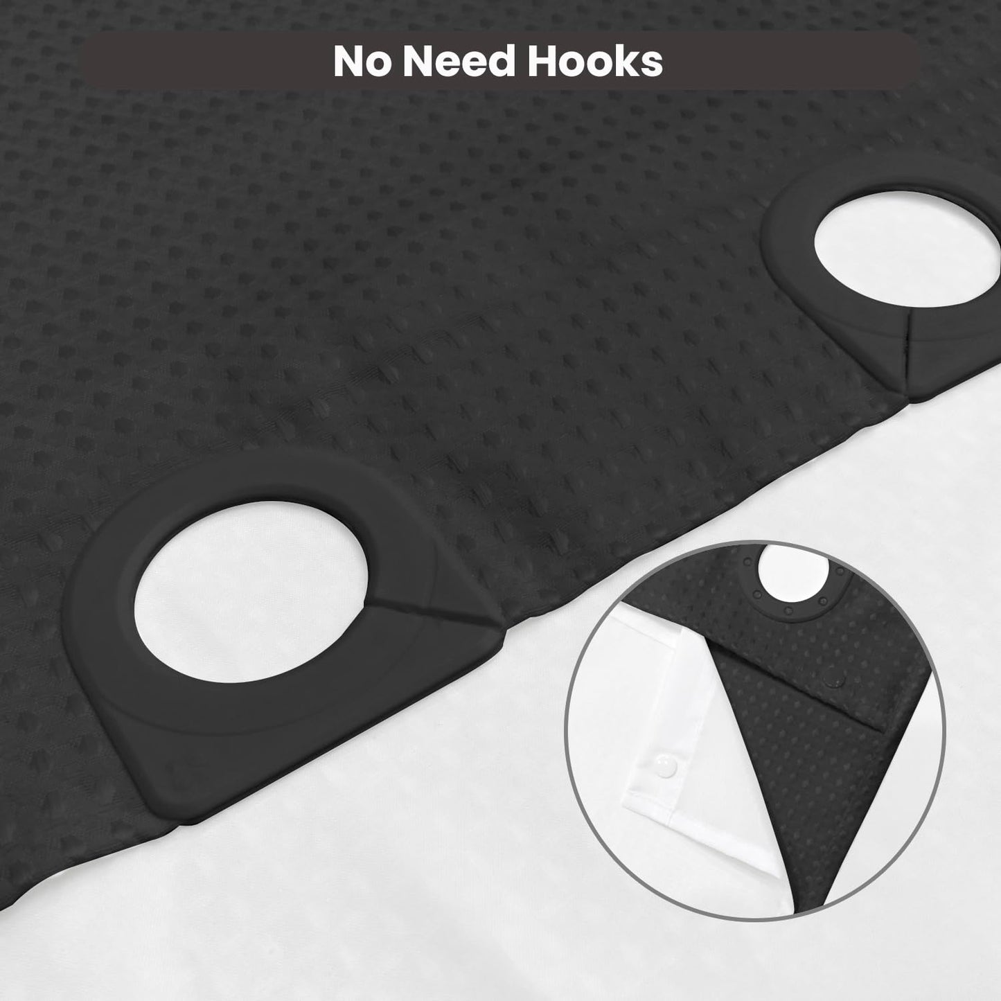 Inhousolu No Hook Shower Curtain with Removable Snap-in Liner, Waffle Weave 230 GSM Polyester, Weighted Hem, Water Repellent Washable, 72 x 72 Inch, Black