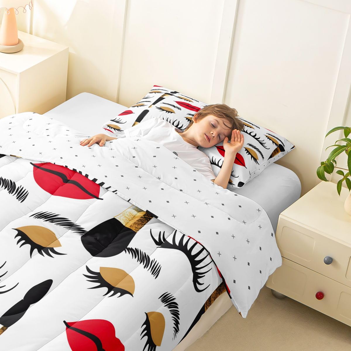 Erosebridal Fashion Women Comforter Set Cosmetics Twin Bedding Sets for Girls Preteen Boys Modern Girly Comforter Makeup Perfume for Girl Quilt