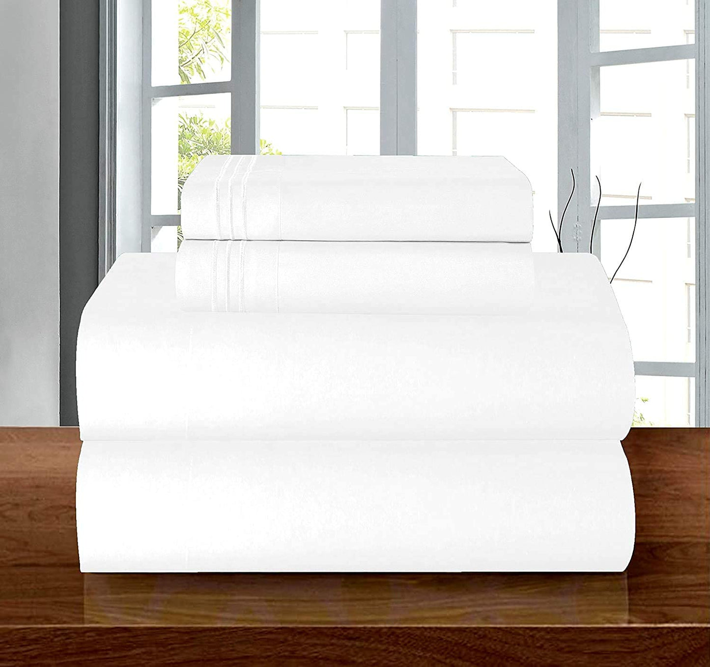Elegant Comfort Luxury Soft 1500 Premium Hotel Quality Wrinkle Resistant Coziest Bedding Set, All Around Elastic Fitted Sheet, Deep Pocket up to 16inch, Queen, White