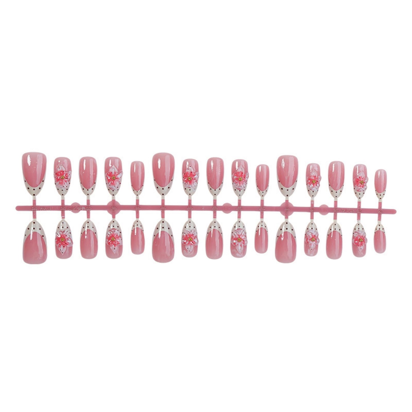 octoswave Press on Nails Almond Shape Medium Length 3D Flower French Tip Pink Fake Nails with Black Polka Dots for Women Girls Party Wedding Prom 30Pcs