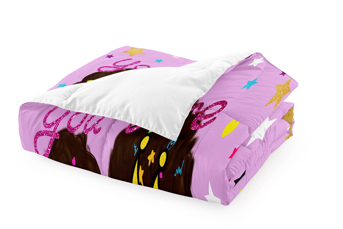 Jiospet Black Girl Comforter Sets Twin -African Girls Comforter for Kids Cute Bedding Sets for Princess Room Decor for Girls Bedroom
