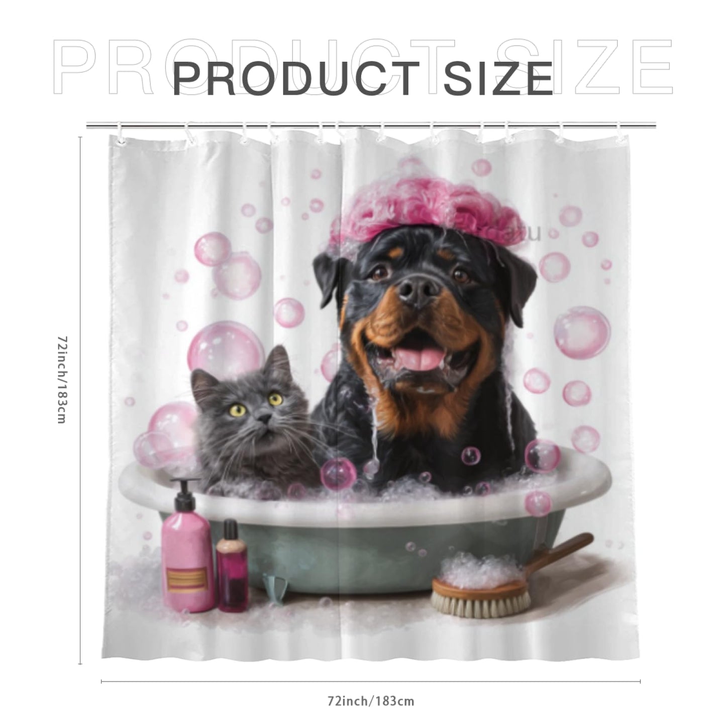 Wordatu Funny Rottweiler Shower Curtain Decor Fabric Bathroom Curtains, Kids Children Cartoon Waterproof 72x72 inch with 12 Hooks