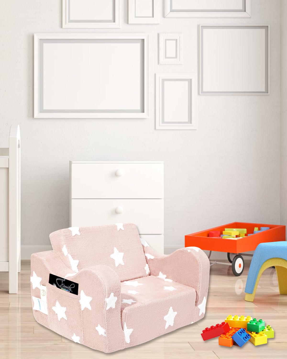 KokoSelene Toddler Couch, Kids Couch for Toddler Fold Out, 2-in-1 Convertible Kid Sofa to Lounger Bed for Girls and Boys, Ideal for Reading Sleeping Gaming Decor (Pink)