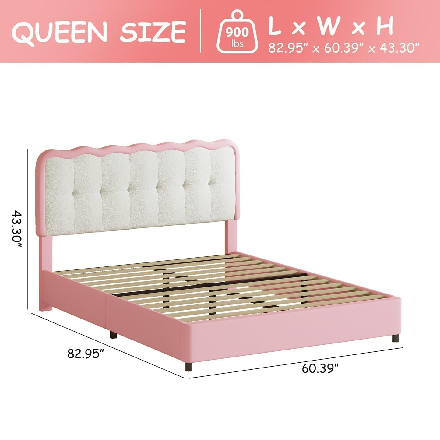 BarnFurin Queen Bed Frame, Upholstered Platform Bed with Cloud Headboard, Modern Bed Frame with Anti-Collision Soft Design, No Box Spring Required, Easy Assembly, Pink
