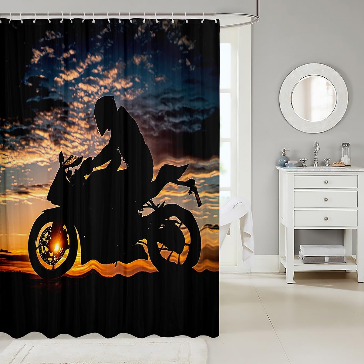 Feelyou Boys Girls Dirt Bike Bath Curtain Racing Motocross Bathroom Shower Curtain Set Motorcycle Shower Curtain Kids Motorbike Teens Bathroom Accessories Bedroom Decor 72"x78"