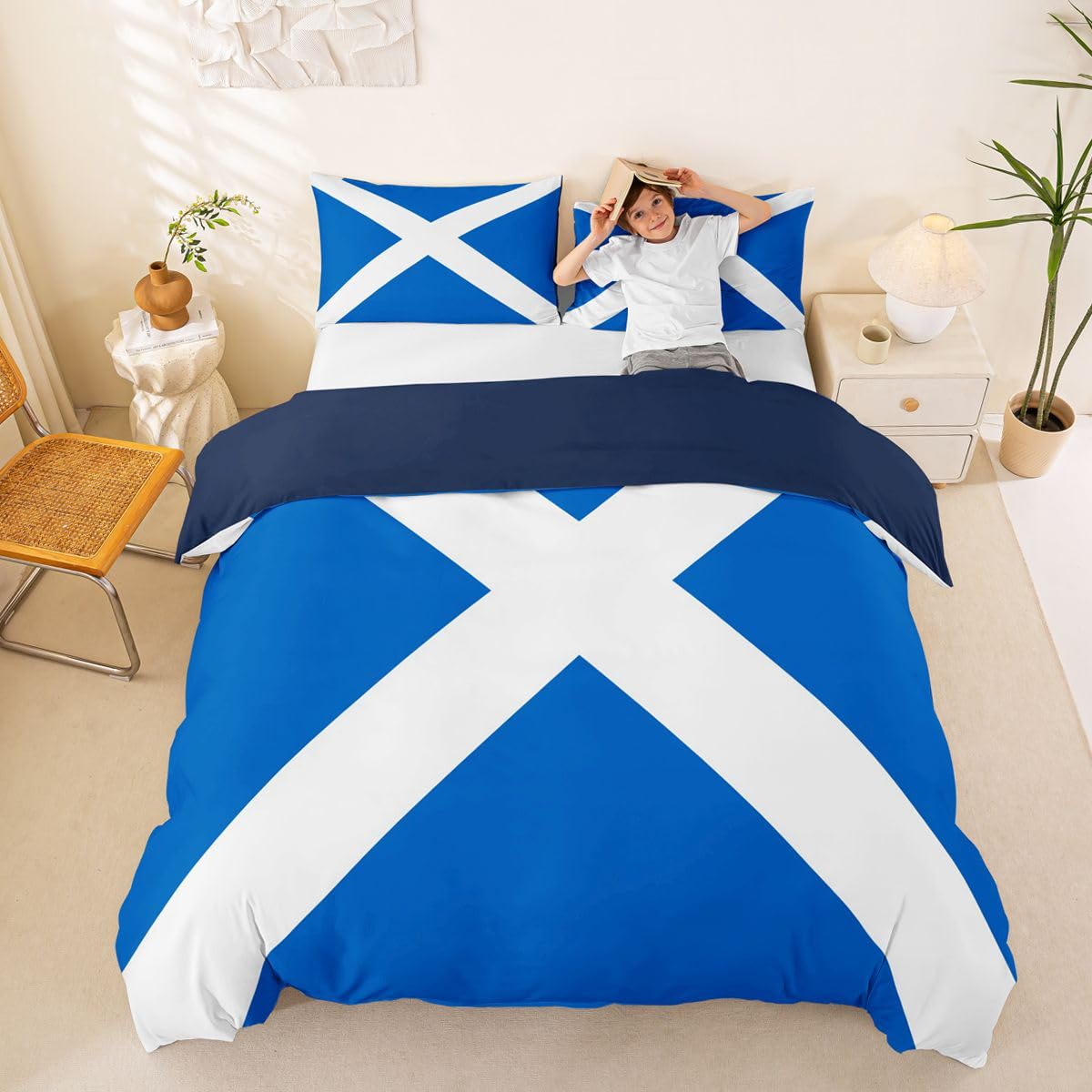 Feelyou Scotland Flag Duvet Cover Full Size Boys Girls Scottish Bedding Set Breathable Soft World Countries Comforter Cover 3Pcs Soccer Sports Game Bedroom Decor