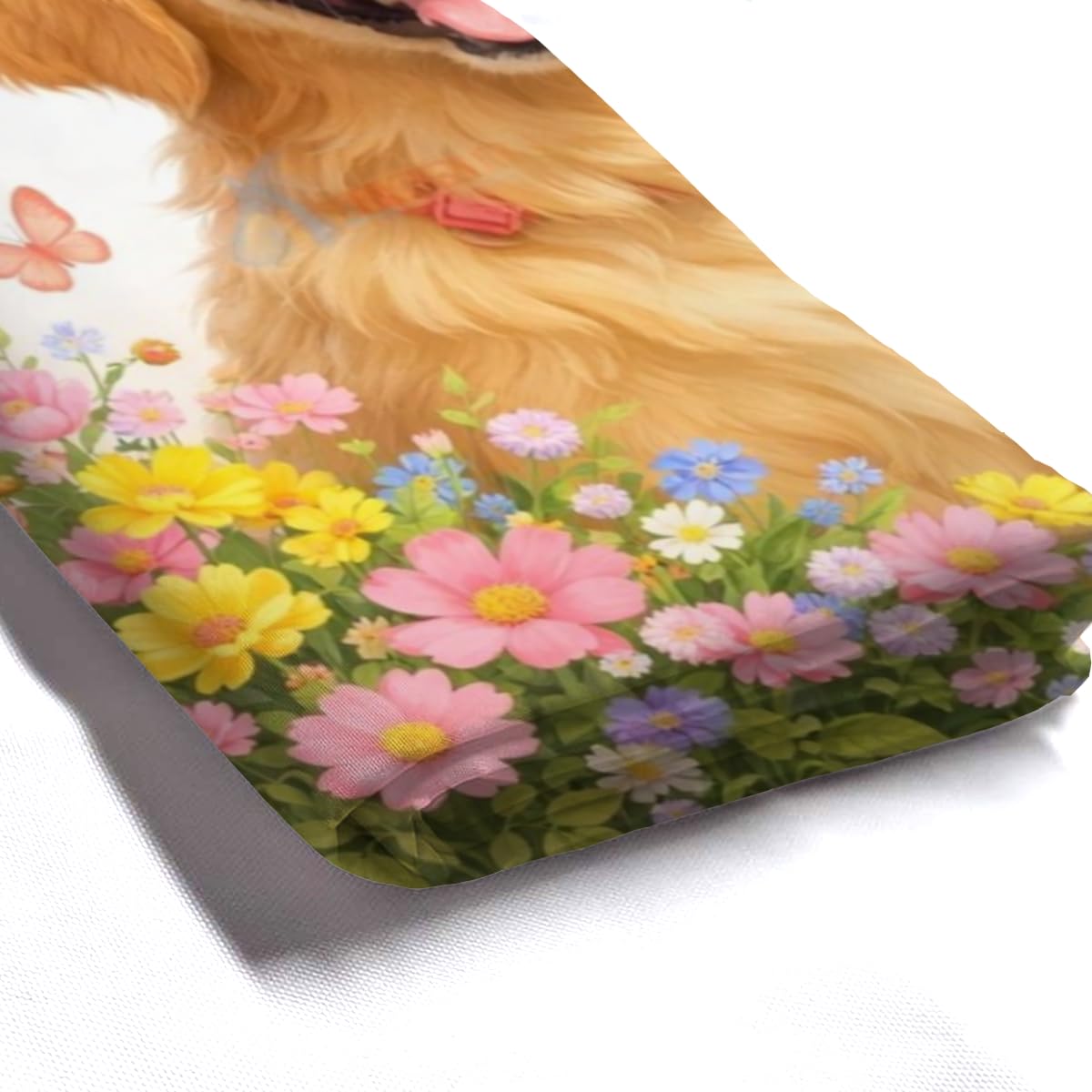 REZHOCH Fun Golden Retriever Shower Curtain 72x72 Inch,Floral Dog Bathroom Decor Spring Summer Garden Flowers Wisteria Rose Butterfly,Cute Animal Waterproof Fabric Bath Set with Hooks