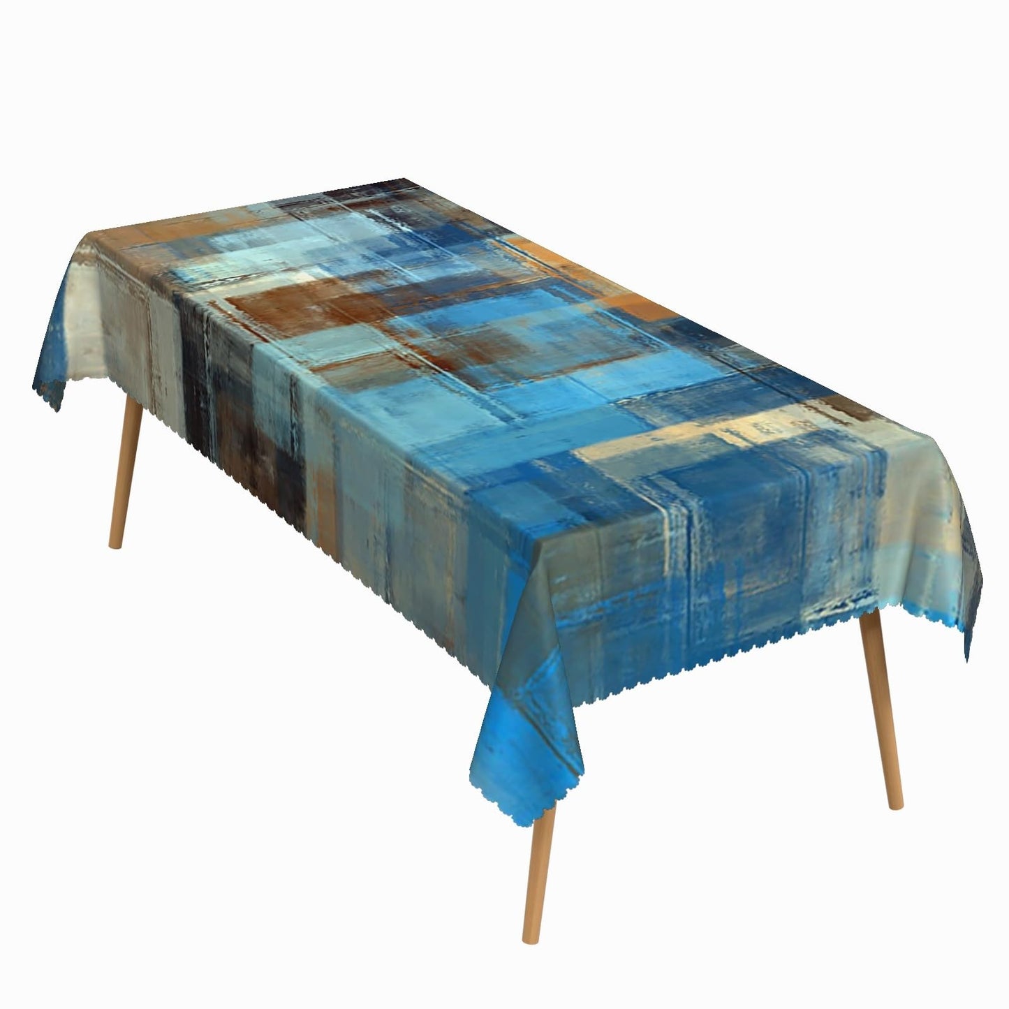 ggaimwf 60x102 Inch Modern Abstract Art Rectangle Tablecloth Blue Brown Gradient Painting Geometric Color Block Grunge Table Cloth Waterproof Durable Table Cover for Kitchen Picnic Bedroom Home Party