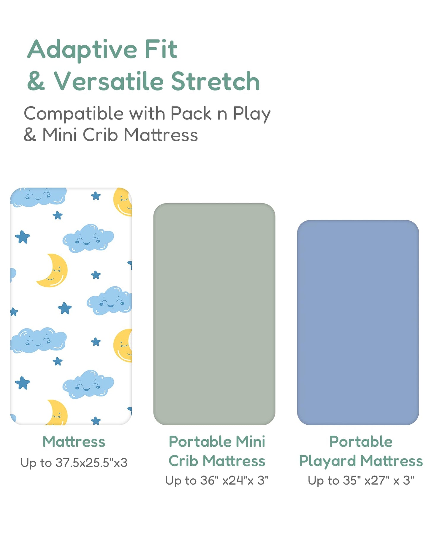 TotChill Pack and Play Sheets Fitted 2 Pack, 38x26 Graco Pack n Play Sheets for Playard & Travel Crib Mattress, Ultra Soft Jersey Knit, Breathable Stretchy Deep Pocket, Compatible with Mini Cribs