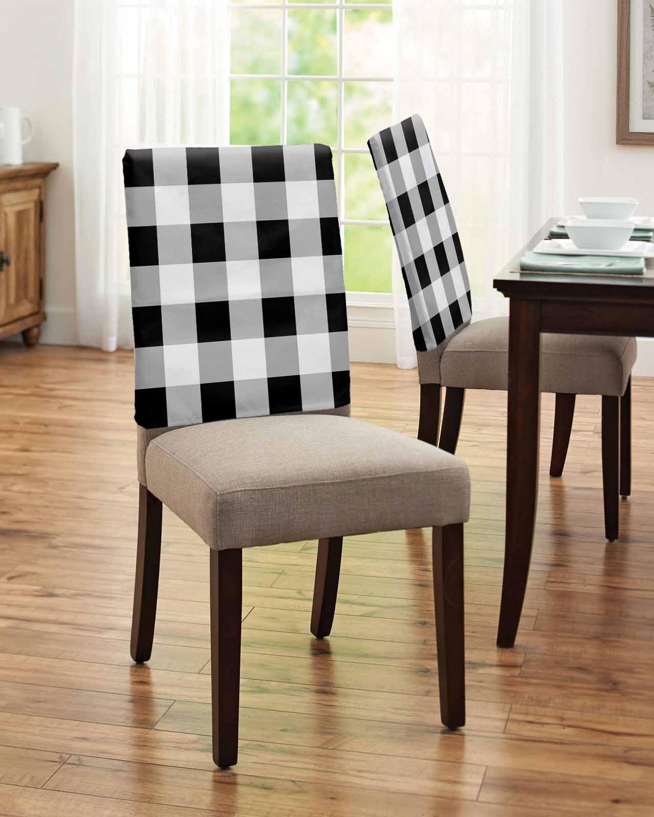 Black White Buffalo Check Chair Back Covers Set of 4, Farmhouse Plaid Washable Removable Chair Covers for Dining Room, Modern Geometric Decorative Dining Chair Slipcover for Home Hotel Party Wedding