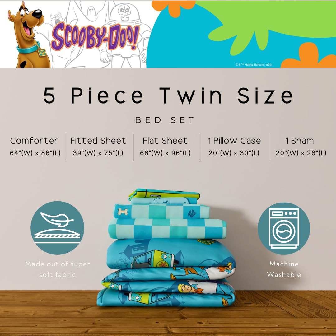 Franco Scooby Doo Scoobtober Bedding 5 Piece Super Soft Reversible Comforter and Sheet Set with Sham, Twin, (Officially Licensed Product)