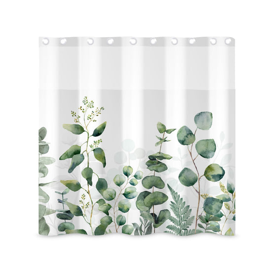 ggaimwf 71x71 Inch Without Hook Leaves Shower Curtain and Liner Set Watercolor Floral Plant Snap in Shower Curtains for Bathroom Rural Spring Summer Fabric Bathroom Set for Decoration