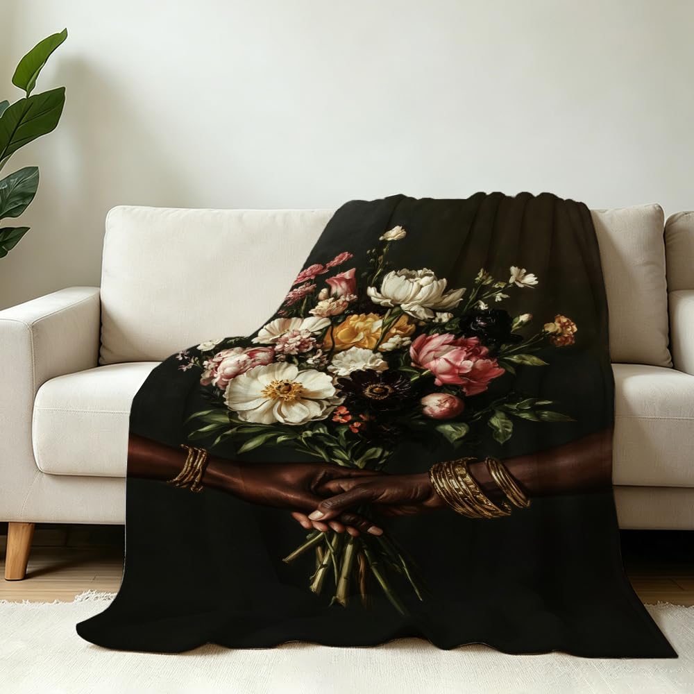 HUNXIAOJ African American Throw Blanket Black Love Decor African American Gifts for Girls Black Couple Bedding Warm Soft Flannel for Sofa Couch (49in x 59in)